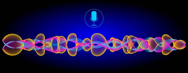 Rozpoznawanie Głosu Mikrofonem Niebiesko Czerwonymi Żółtymi Falami Dźwiękowymi Ilustracja — Zdjęcie stockowe