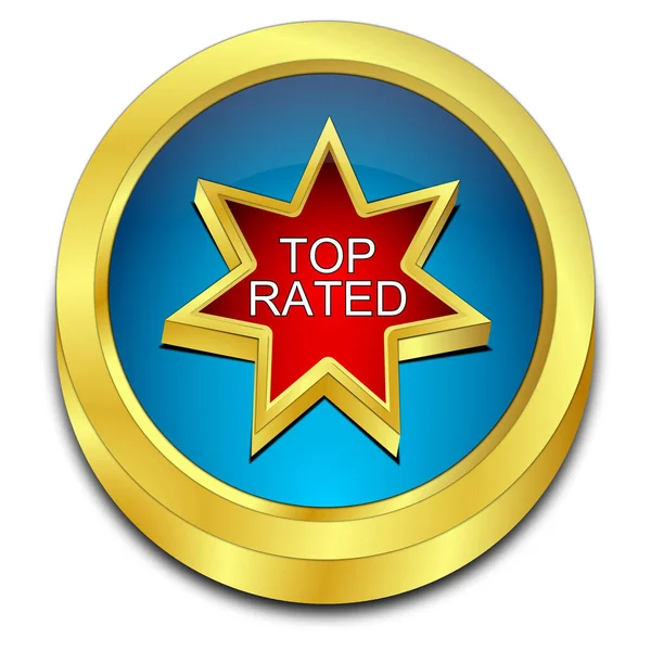 Golden Blue Top Rated Button Illustration — стоковое фото