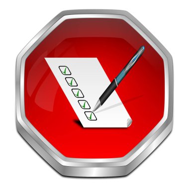 Kontrol listesi ile kırmızı düğme - 3B illüstrasyon