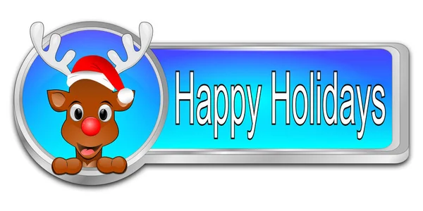 Niebieski Renifer Życząc Happy Holidays Przycisk Ilustracja — Zdjęcie stockowe
