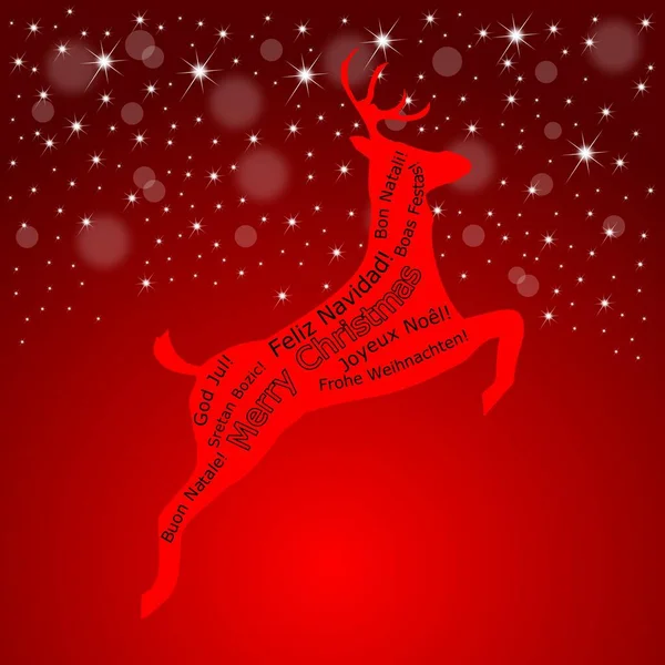 Rosso Buon Natale Wordcloud Una Renna Illustrazione — Foto Stock