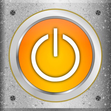 Metal plaka üzerinde turuncu Güç Düğmesi - 3 boyutlu illüstrasyon