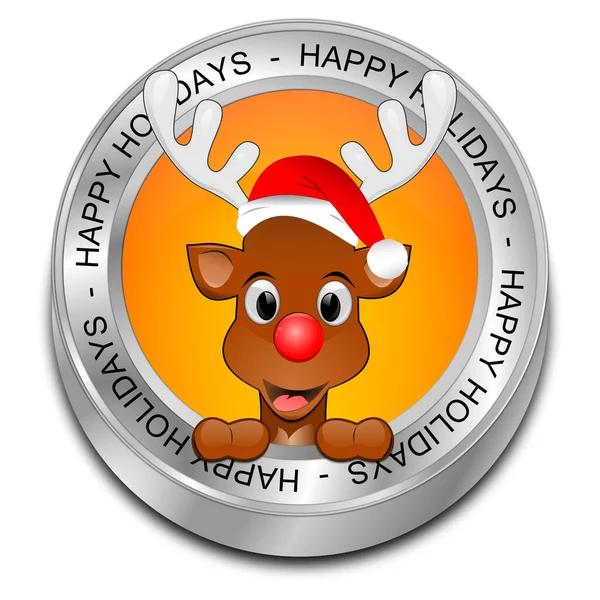 Orange Reindeer Wishing Happy Holidays Button Illustration — Stock Photo, Image