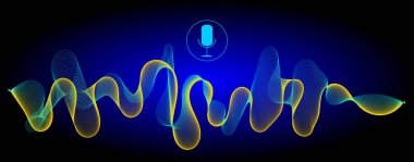 Bir mikrofon ve mavi sarı ses dalgaları çizimi ile ses tanıma