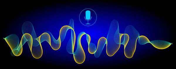 Воспроизведение Голоса Помощью Микрофона Иллюстрации Сине Желтых Звуковых Волн — стоковое фото