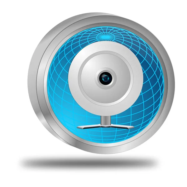 Webcam ile parlak mavi düğme - 3B illüstrasyon