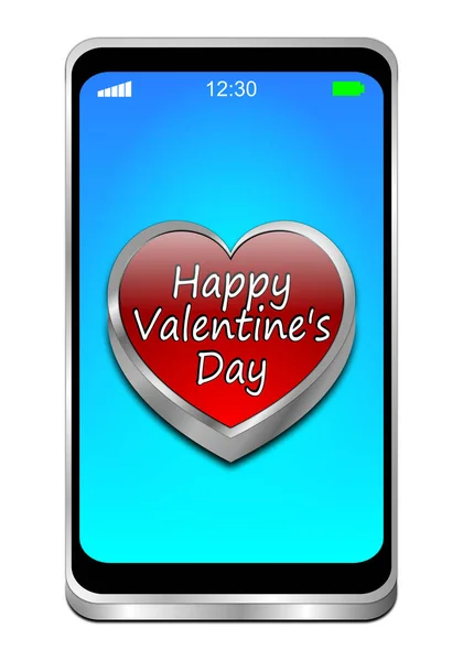 Smartphone Con Feliz Día San Valentín Pantalla Azul Ilustración —  Fotos de Stock