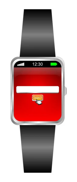 Smartwatch Con Motore Ricerca Internet Web Sul Display Rosso Illustrazione — Foto Stock