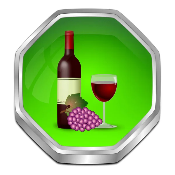 Knapp Med Röd Vinflaska Ett Glas Vin Och Druvor Illustration — Stockfoto