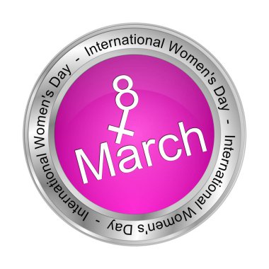 Uluslararası Kadınlar Günü Düğmesi Pembe - 8 Mart - 3 boyutlu illüstrasyon