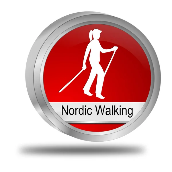 Nordic Walking Button red - 3D illustration