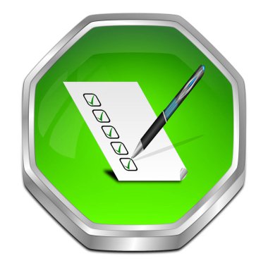 Kontrol listesi yeşil düğme - 3B illüstrasyon