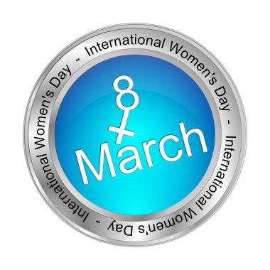 Uluslararası Kadınlar Günü Düğmesi - 8 Mart - 3 boyutlu illüstrasyon