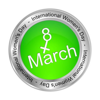 Uluslararası Kadınlar Günü Düğmesi - 8 Mart - 3 boyutlu illüstrasyon