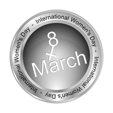 Uluslararası Kadınlar Günü Düğmesi - 8 Mart - 3 boyutlu illüstrasyon