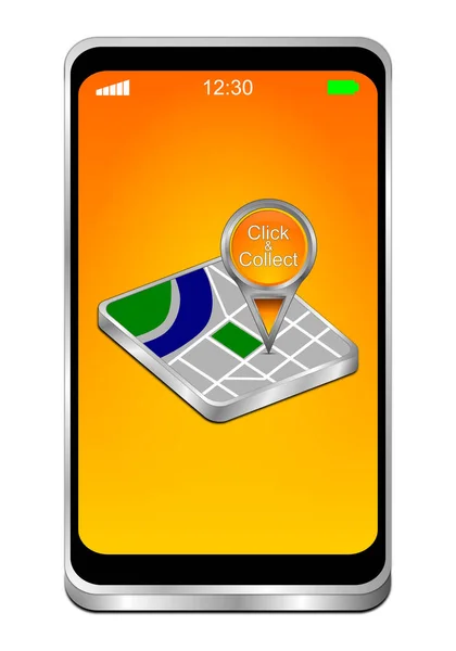 Смартфон Указателем Карте Кликом Собирать Оранжевый Дисплей Иллюстрация — стоковое фото
