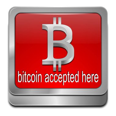 Bitcoin burada kabul edildi kırmızı düğme - 3D illüstrasyon