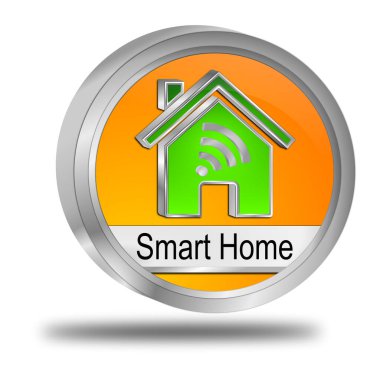 Akıllı Ev Düğmesi turuncu yeşil - 3D illüstrasyon