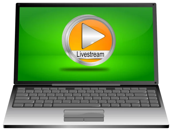 Laptop Computer Orange Livestream Button Green Desktop Illustration — Stock Photo, Image