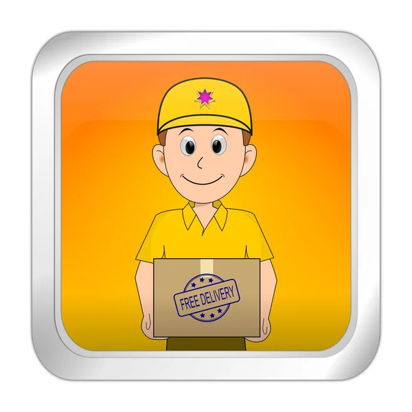 Orange Button Friendly Courier Delivering Parcel Free Delivery Rubber Stamp — Stock Photo, Image