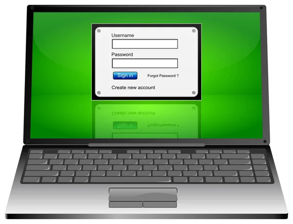 Computer Portatile Con Schermo Accesso Sul Desktop Verde Illustrazione — Foto Stock