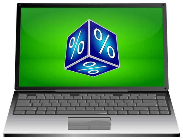 Laptop Computer Discount Button Green Desktop Illustration — Stock Photo, Image