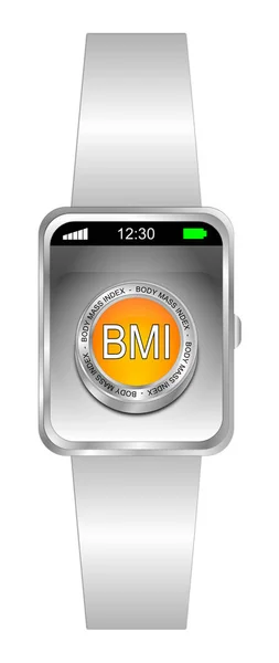 Turuncu Bmi Ile Smartwatch Gümüş Ekranda Vücut Kütle Ndeks Düğmesi — Stok fotoğraf
