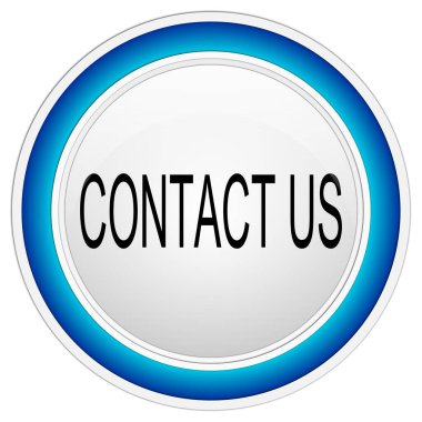 Düğme bizimle beyaz arkaplanda mavi ile temas kurar - illüstrasyon