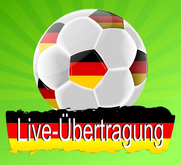 Live Broadcasting Soccer Ball Green Background German Illustration — Stock Photo, Image