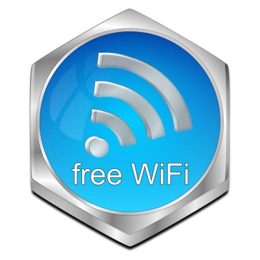 ücretsiz kablosuz kablosuz Wi-Fi düğmesi mavi - 3B illüstrasyon
