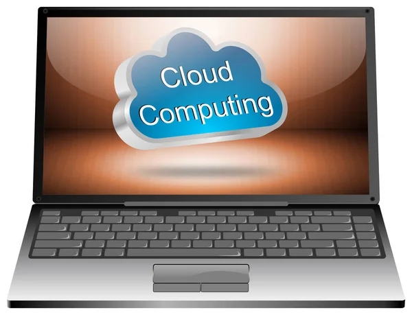 Laptop Kék Cloud Computing Gombbal Narancssárga Asztalon Illusztráció — Stock Fotó