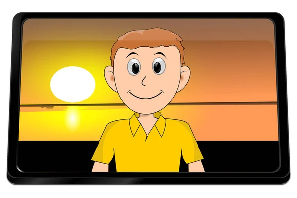 Jeune Homme Utilisant Chat Vidéo Sur Tablette Illustration — Photo