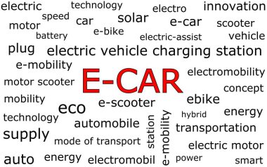 E-Araba ile kelime bulutu - illüstrasyon
