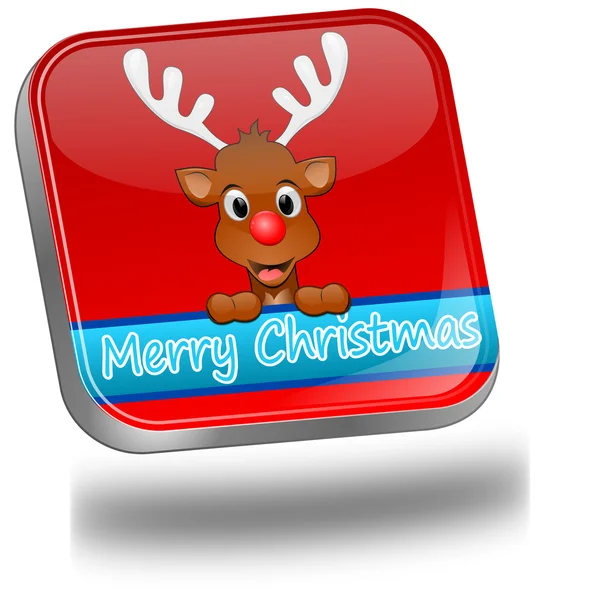 Reindeer wishing Merry Christmas Button — Stock Photo, Image