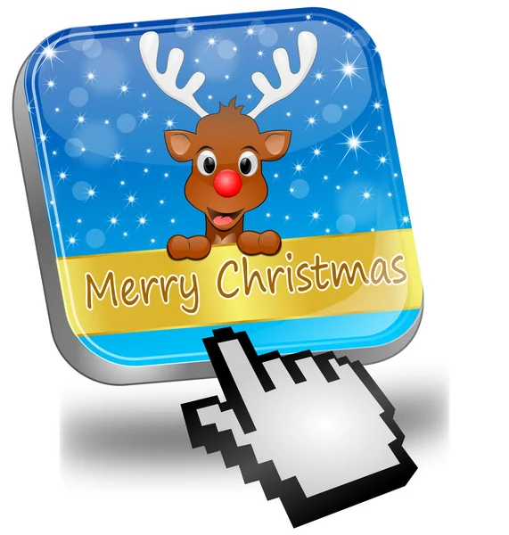Reindeer wishing Merry Christmas Button and cursor — Stock Photo, Image