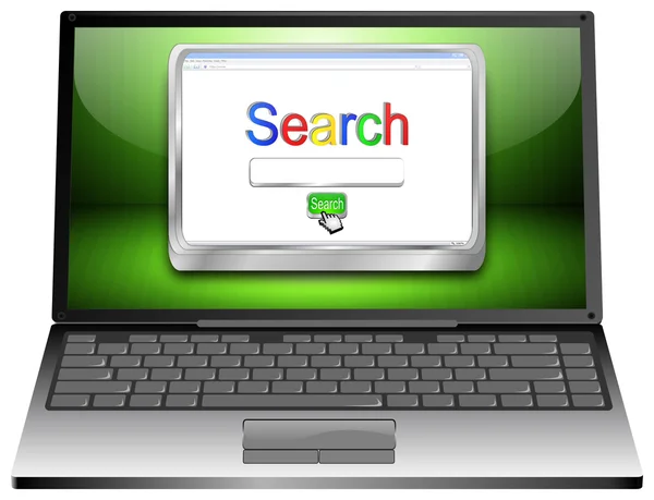 Laptop with Internet Search engine browser window — Stok fotoğraf