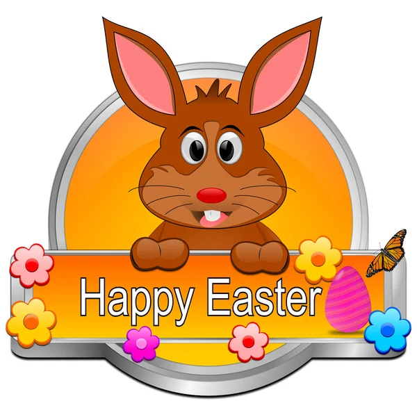 Easter bunny wishing happy easter button — Stock Photo, Image