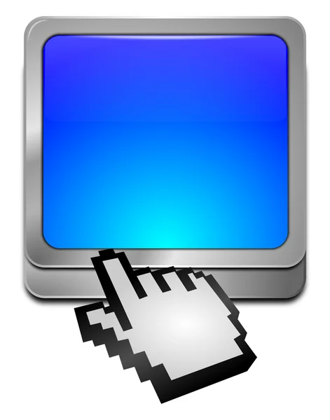 Botón azul en blanco con cursor —  Fotos de Stock