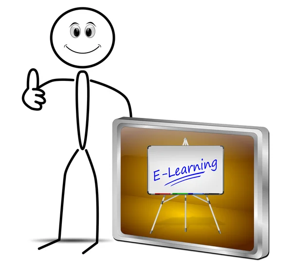 Stickman med E-Learning-knappen — Stockfoto