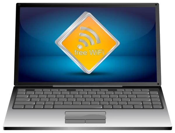 Laptop computer with free wireless WiFi button — Stock Photo, Image