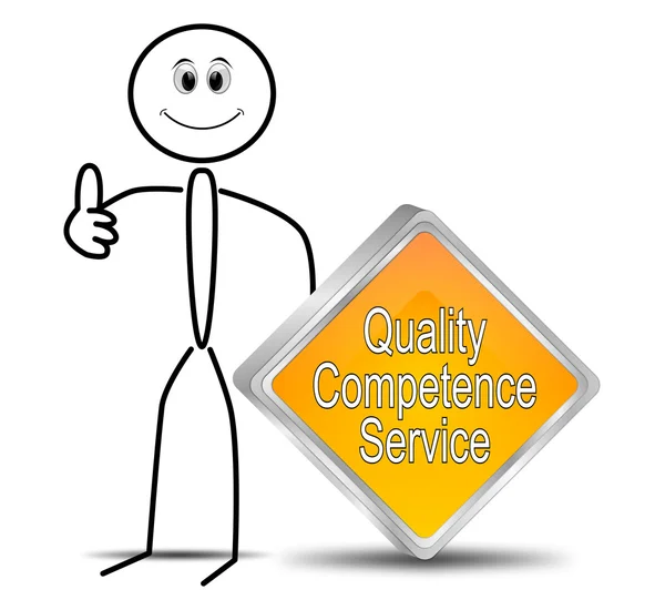 Stick figure with Quality Competence Service button — Stock Photo, Image