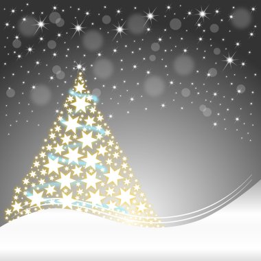 Yılbaşı kartında Noel ağacı var.