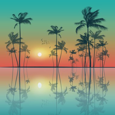 Doğal tropikal palmiye ağacı manzara günbatımı ya da ay ışığı, kablosuz
