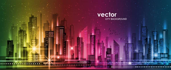Városi Vektor Városkép Éjjel Skyline Város Sziluettek Városi Háttér Építészeti — Stock Vector