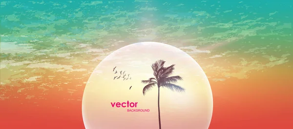 Silueta Palmera Tropical Atardecer Amanecer Con Cielo Nublado Altamente Detallado — Vector de stock