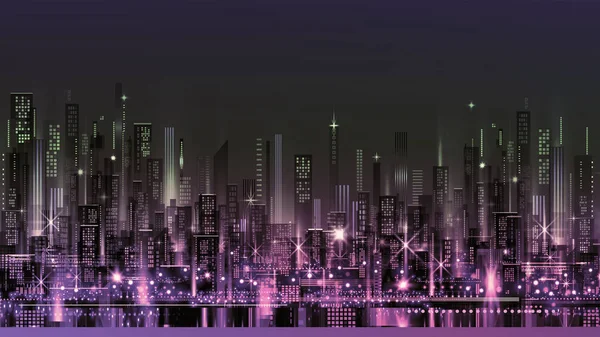 Ciudad Nocturna Skyline Fondo Con Arquitectura Rascacielos Megápolis Edificios Centro — Foto de Stock