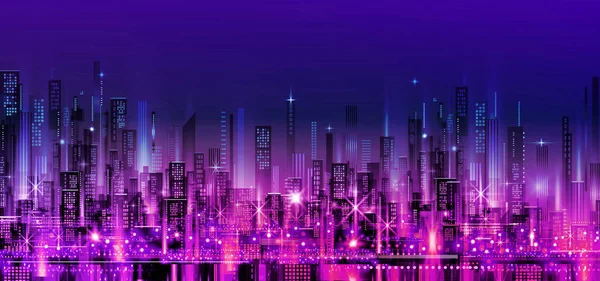 Nachtsilhouette Der Stadt Hintergrund Mit Architektur Wolkenkratzern Megapolis Gebäuden Innenstadt — Stockfoto