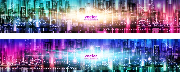 Banner Vector Ciudad Futurista Abstracto Encabezado Fondo Cityscape — Vector de stock