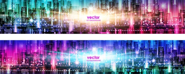 Abstract Futuristic City Vector Banner Cityscape Fundo Cabeçalho —  Vetores de Stock