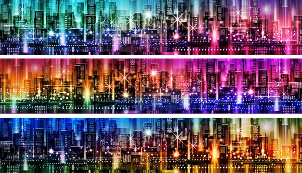 Night Cityabstract Futuristic City Vector Banner Cityscape Background Header — Vector de stock